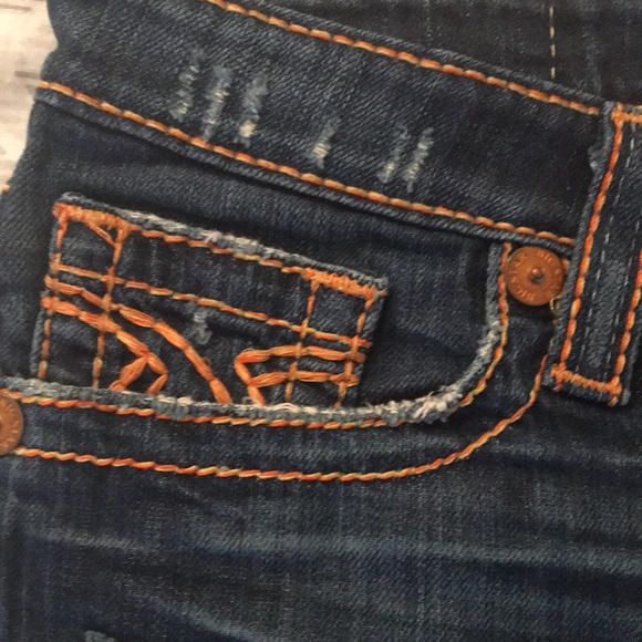 Big Star women’s dark denim blue Jean short accented with orange embroidery - Picture 5 of 10